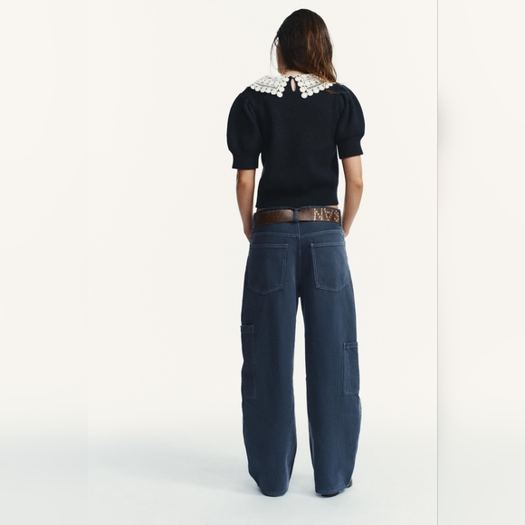 New Zara Short Sleeve Crochet Knit Jumper 2142/220 - Picture 5 of 9